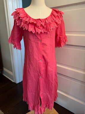 Vintage cotton button down Midi Dress with petal details
